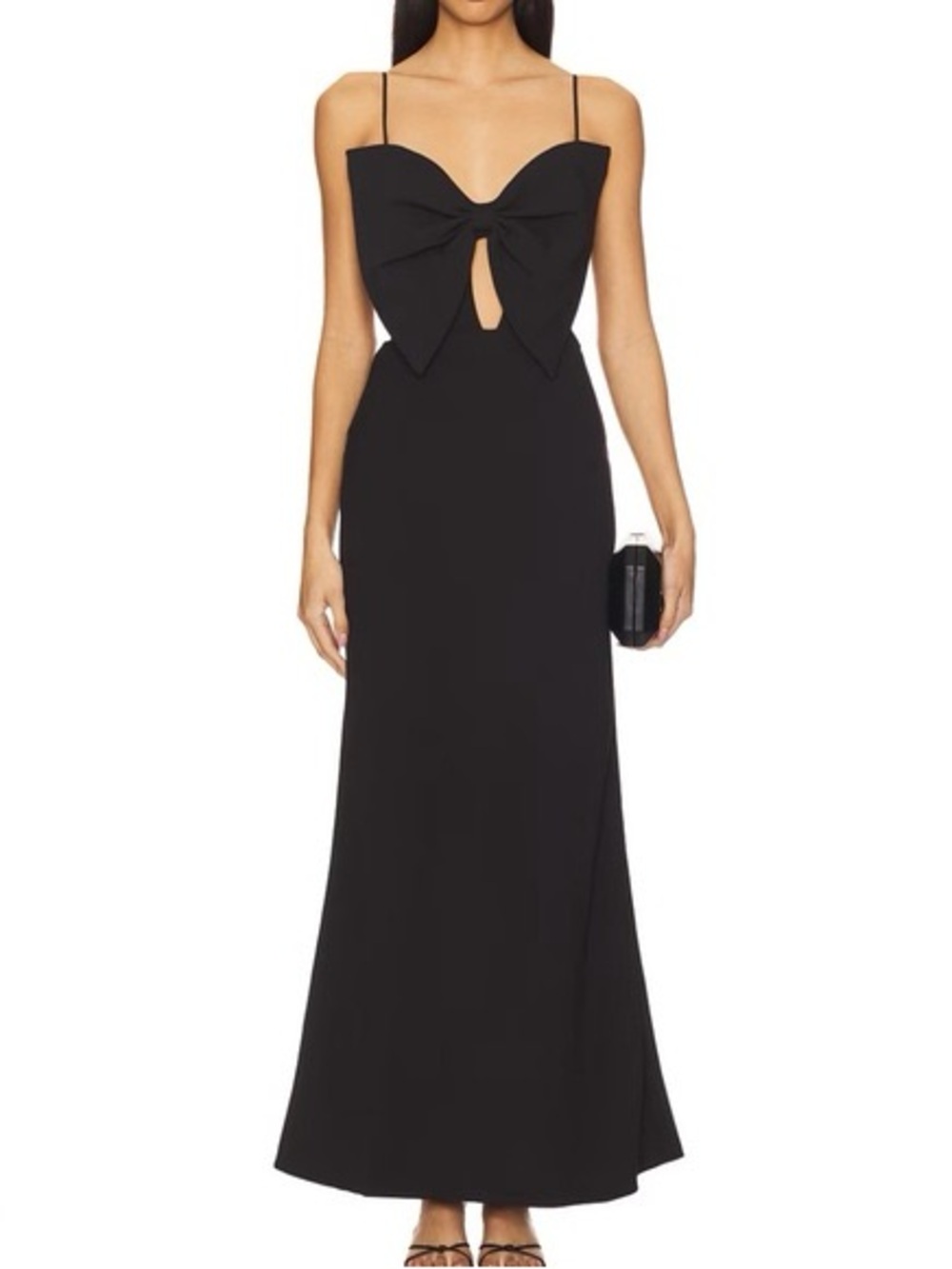 Black Bow-Front Spaghetti Strap Maxi Dress